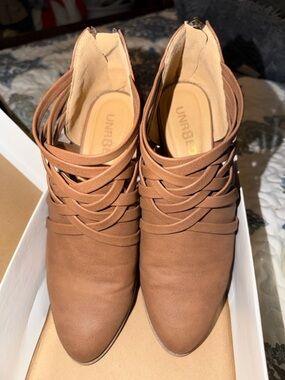 UNBRANDED Brown Strappy Pointed-Toe Women's Booties